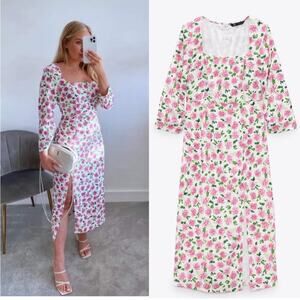 Zara Pink Floral Midi Dress